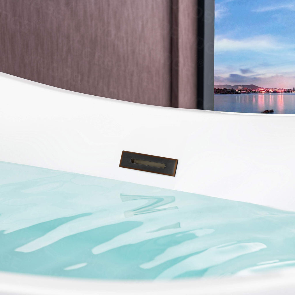 WOODBRIDGE 71" Acrylic Freestanding Bathtub Contemporary Soaking Tub , White Acrylic ( Matte Black Drain/Overflow),B0017 MB Drain &O