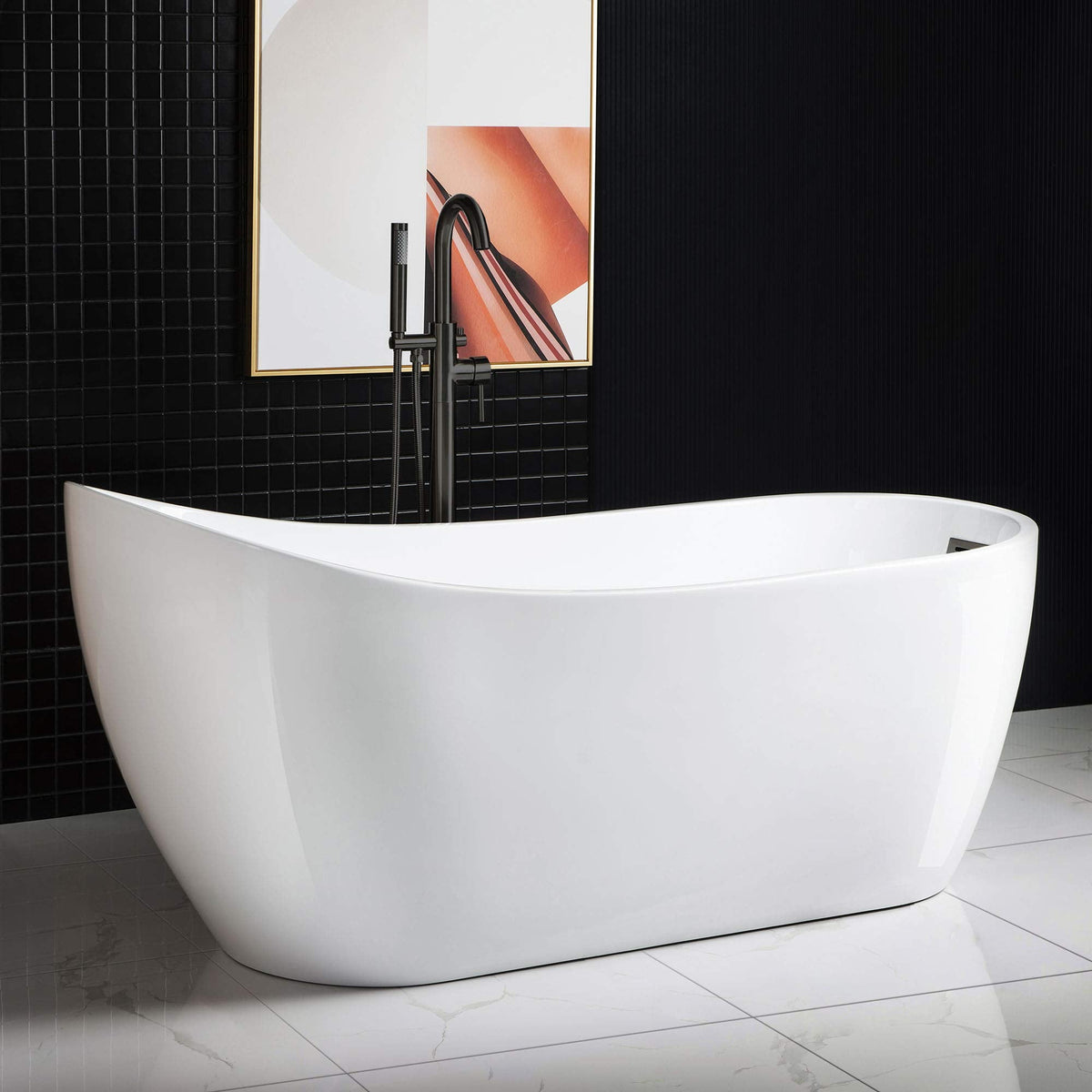 WOODBRIDGE 54"Freestanding White Acylic Soaking Bathtub with Brushed Nickel Drain and Overflow,BTA1507 -B/N-Drain &O