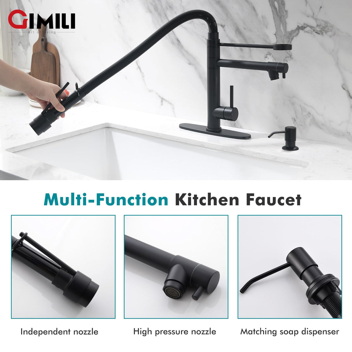 GIMILI Filter Kitchen Faucet Drinking Water Faucet 3 in 1 Brushed Nickel