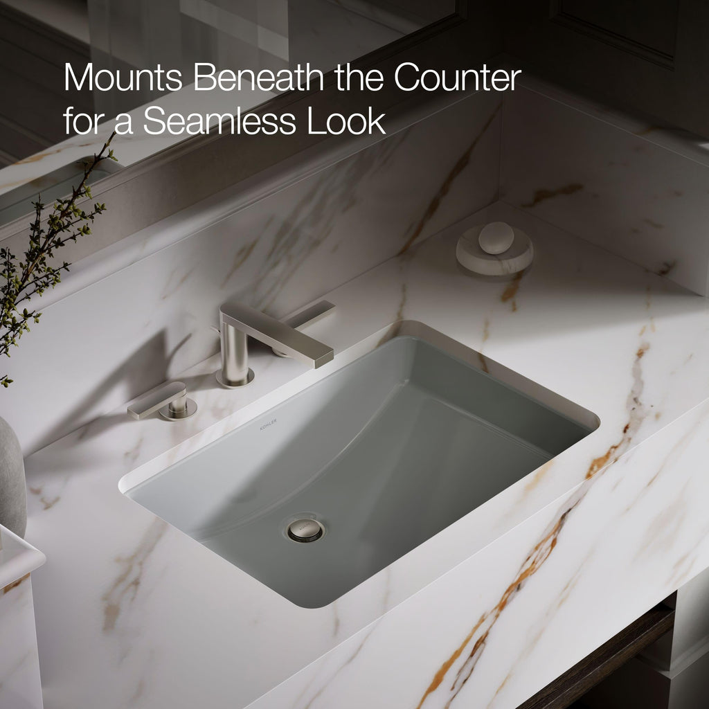 KOHLER 2215-0 Ladena Rectangular Undermount Bathroom Sink Vanity With Curved Bottom, 23-1/4 L x 16-1/4 W, White Bathroom Sinks