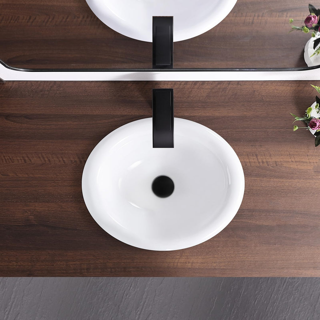 19 Inch Drop In Bathroom Vessel Sink with Overflow Rectangle White