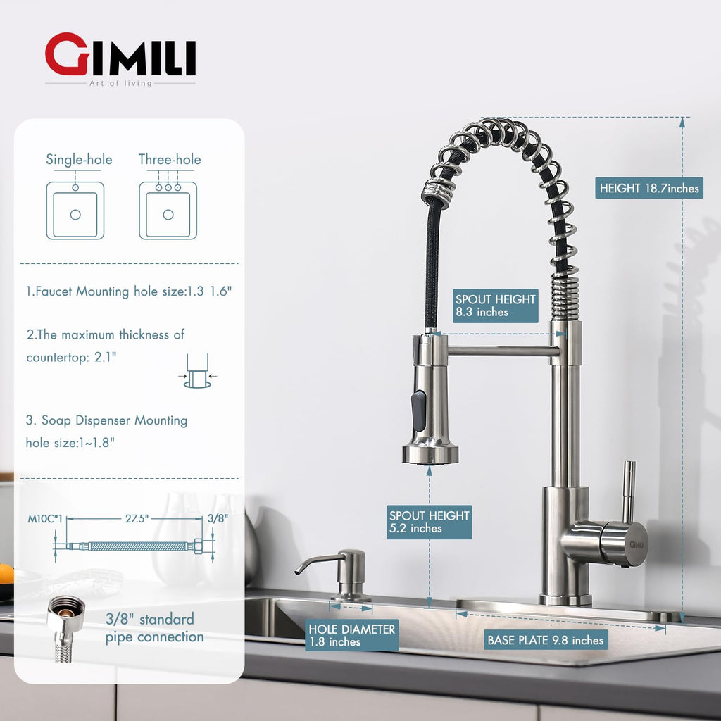 GIMILI Matte Black Touchless Kitchen Faucet with Spring Pull Down Sprayer