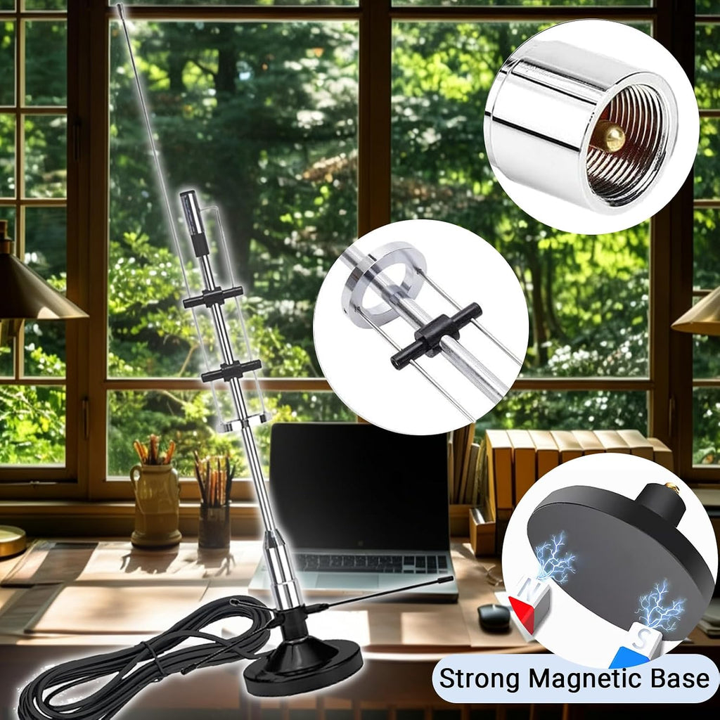 Outdoor Indoor Police Scanner Antenna, 25-3000mhz, VHF/UHF GMRS Desktop Scanner Antenna for House with 16.4ft Cable BNC/SMA/SO239/ VHF UHF Ground Plane, for SDR/ADSB Flightaware