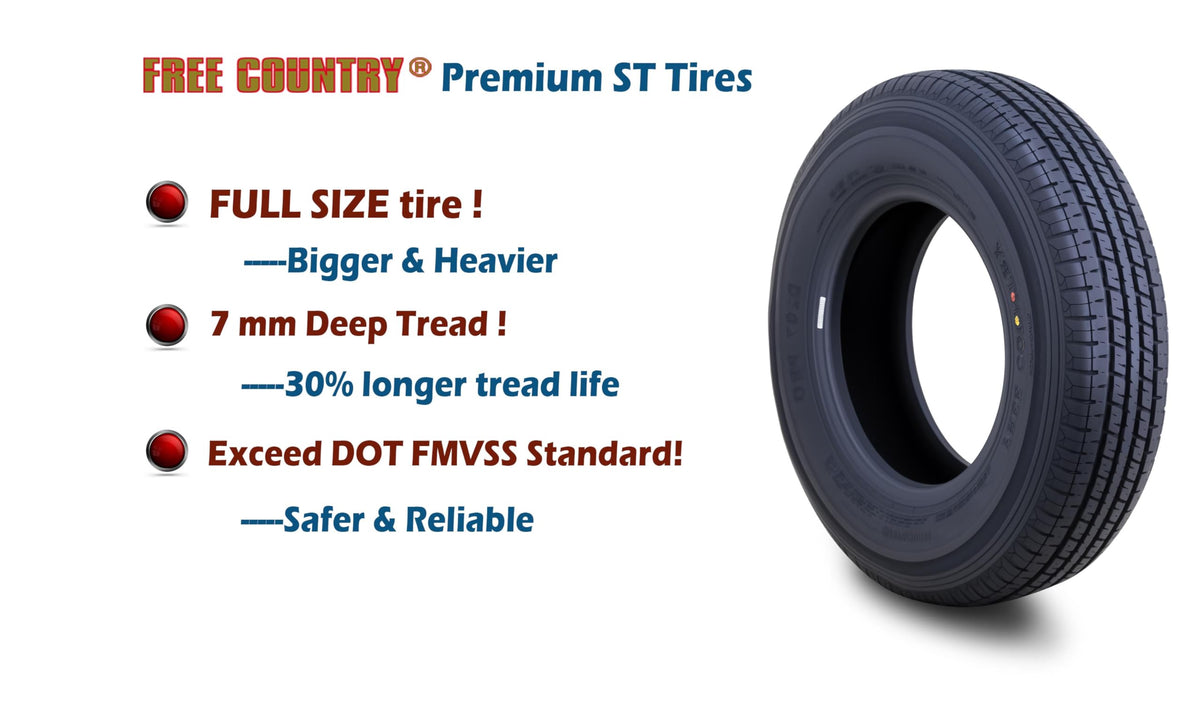 Free Country ST205/75R15 Prem Trailer Tires 8PR LR D 107N w/Scuff Guard, S2