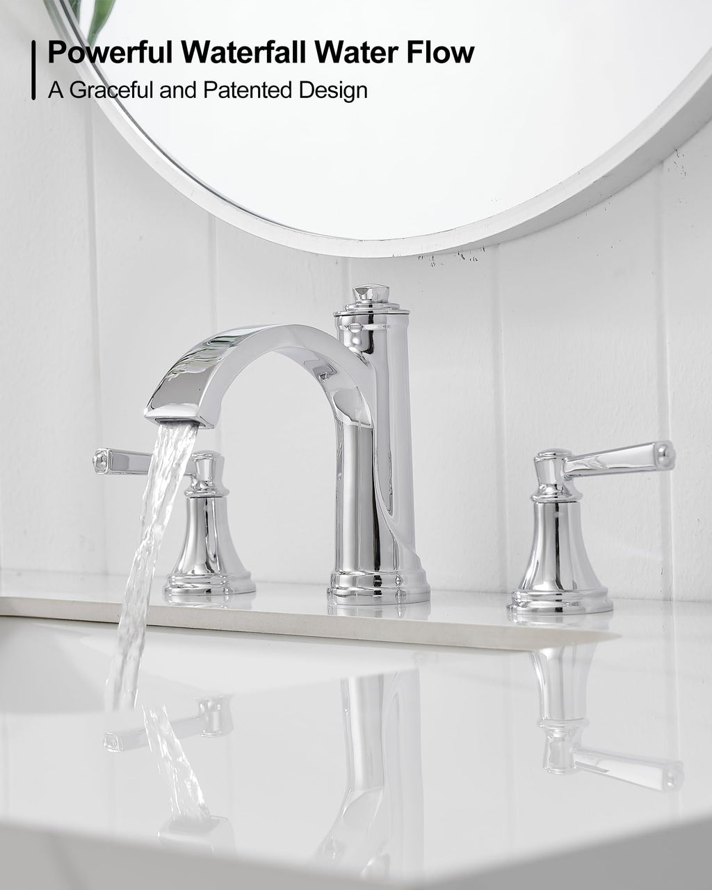 Waterfall Bathroom Faucet 3 Hole, 4-16 Inch Oil Rubbed Bronze Bathroom Faucet, Brass Bathroom Sink Faucet, 2 Handle Bathroom Faucets, Bathroom Vanity Faucet with Pop-Up Drain, Water Hoses
