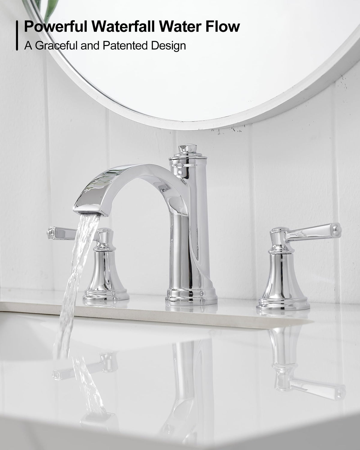 Waterfall Bathroom Faucet 3 Hole, 4-16 Inch Oil Rubbed Bronze Bathroom Faucet, Brass Bathroom Sink Faucet, 2 Handle Bathroom Faucets, Bathroom Vanity Faucet with Pop-Up Drain, Water Hoses