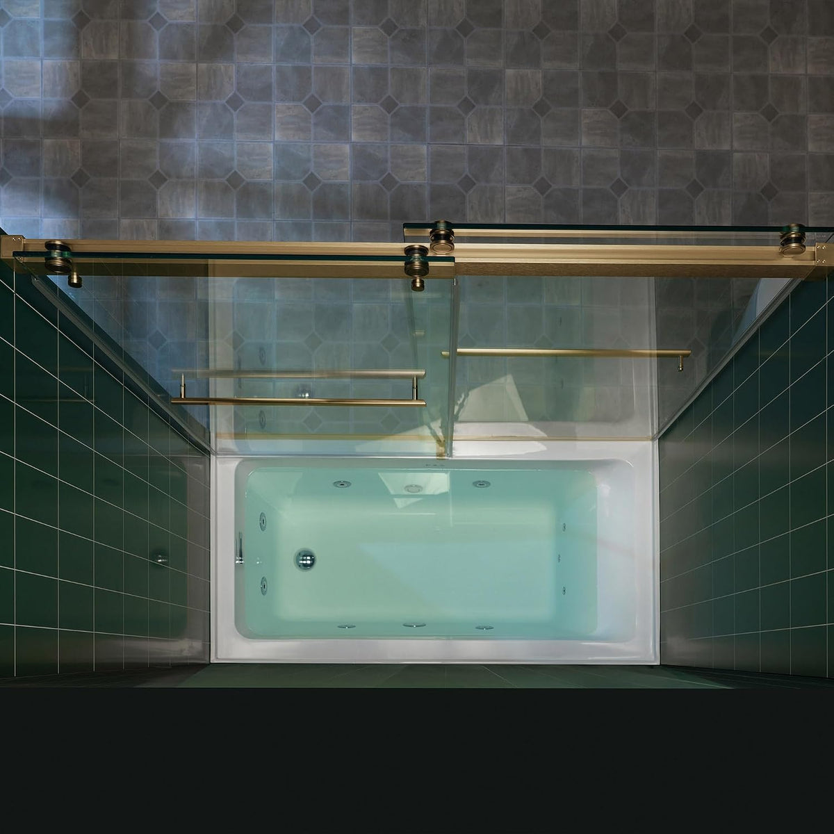 Woodbridge 56-60" W x 62" H Frameless Bathtub Shower Door,Double Sliding Soft-Close Doors,3/8(10mm) Tempered Glass with Explosion Proof Film in Brushed Bronze Finish