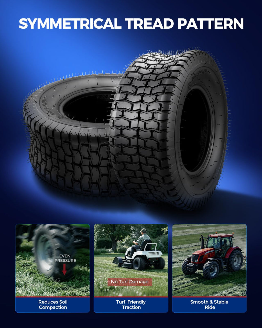 KAX Lawn Mower Golf Cart Turf Tires 23x10.5-12, ATV UTV Tire, 6PR, Set 1