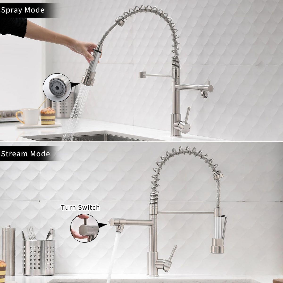 AIMADI Contemporary Kitchen Sink Faucet,Brushed Nickel Stainless Steel