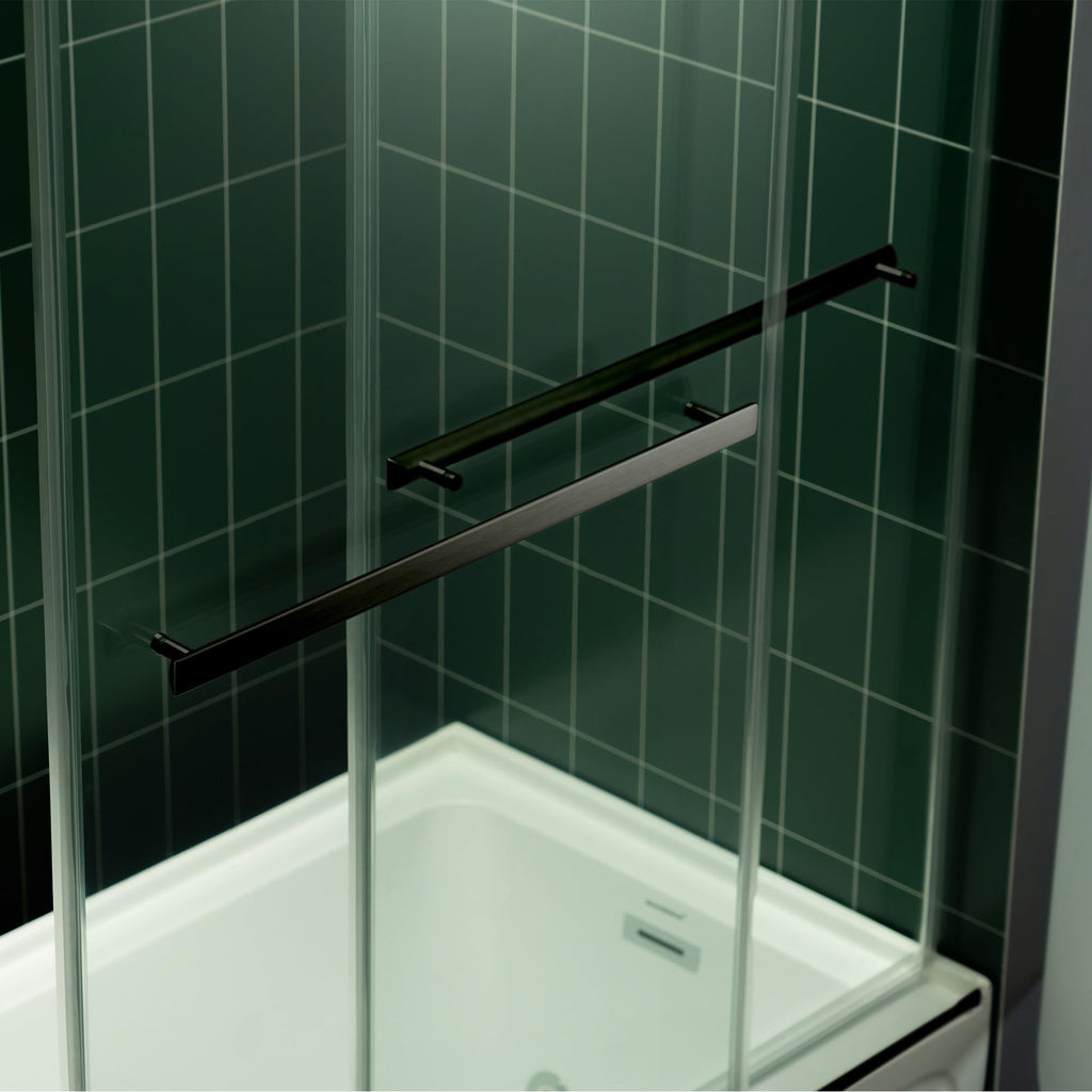 Woodbridge 56-60" W x 62" H Frameless Bathtub Shower Door,Double Sliding Soft-Close Doors,3/8(10mm) Tempered Glass with Explosion Proof Film in Brushed Bronze Finish