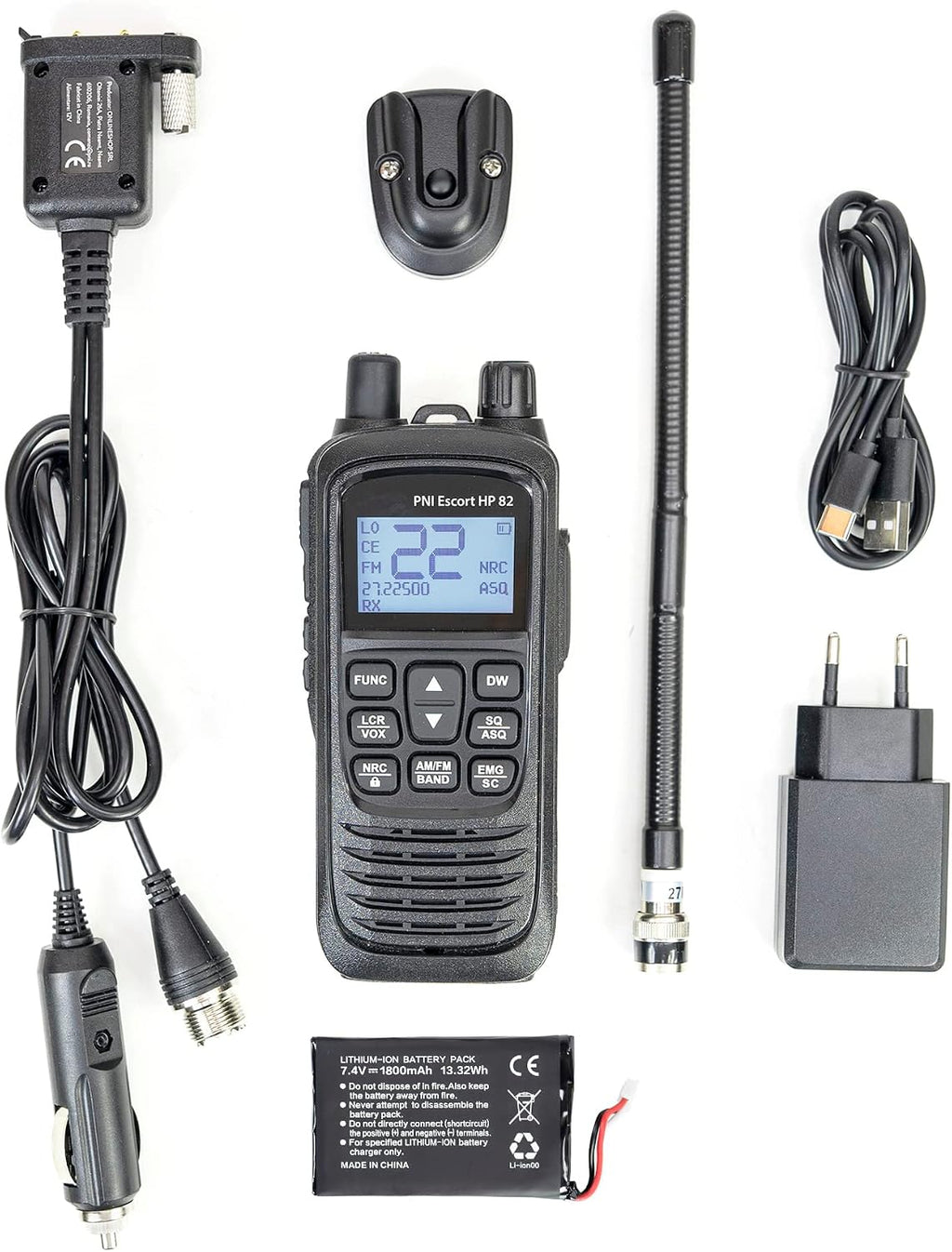 Portable CB Radio Station PNI 82, Multi Standard, 4W, 12V, AM-FM, NRC, Dual Watch, Roger Beep, Adjustable ASQ SQ, VOX