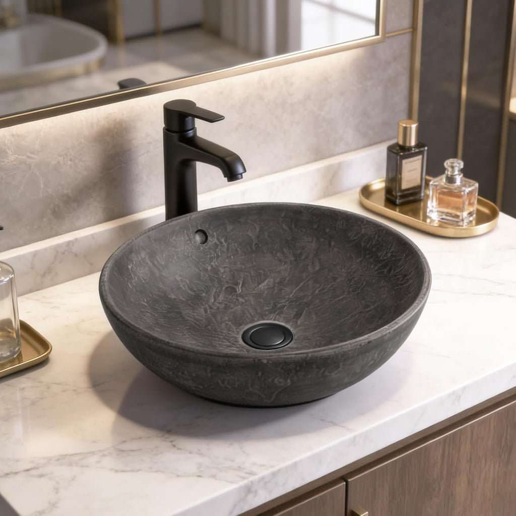 Ceramic Vessel Sink, Retro Round, 16.9" with Overflow