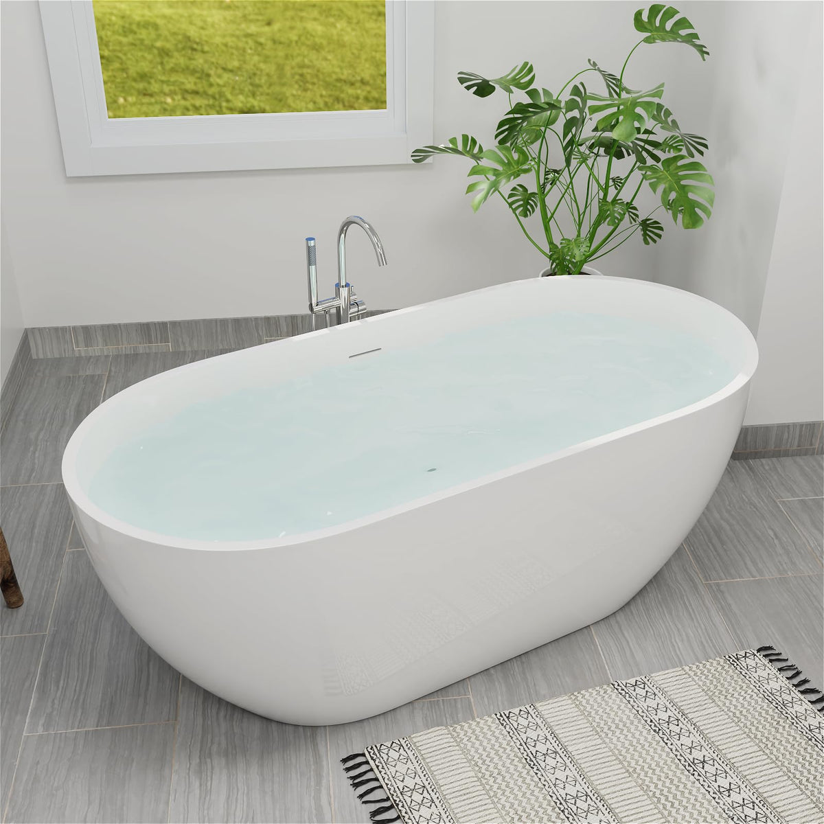 62" Lucite Acrylic Freestanding Bathtub, Double Slipper Soaking Tub