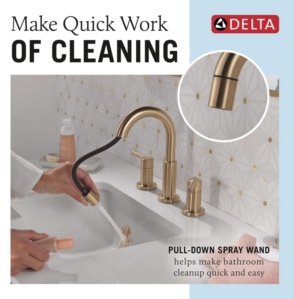 Delta Nicoli Brushed Gold Faucet 3 Hole, 8 Inch Widespread Bathroom Sink Faucet for Vanity, Push-Pop Drain Assembly, Champagne Bronze 35749LF-CZ