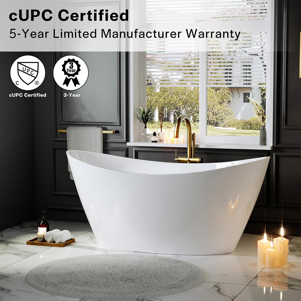 Empava Freestanding Bathtub, Acrylic Soaking Tub