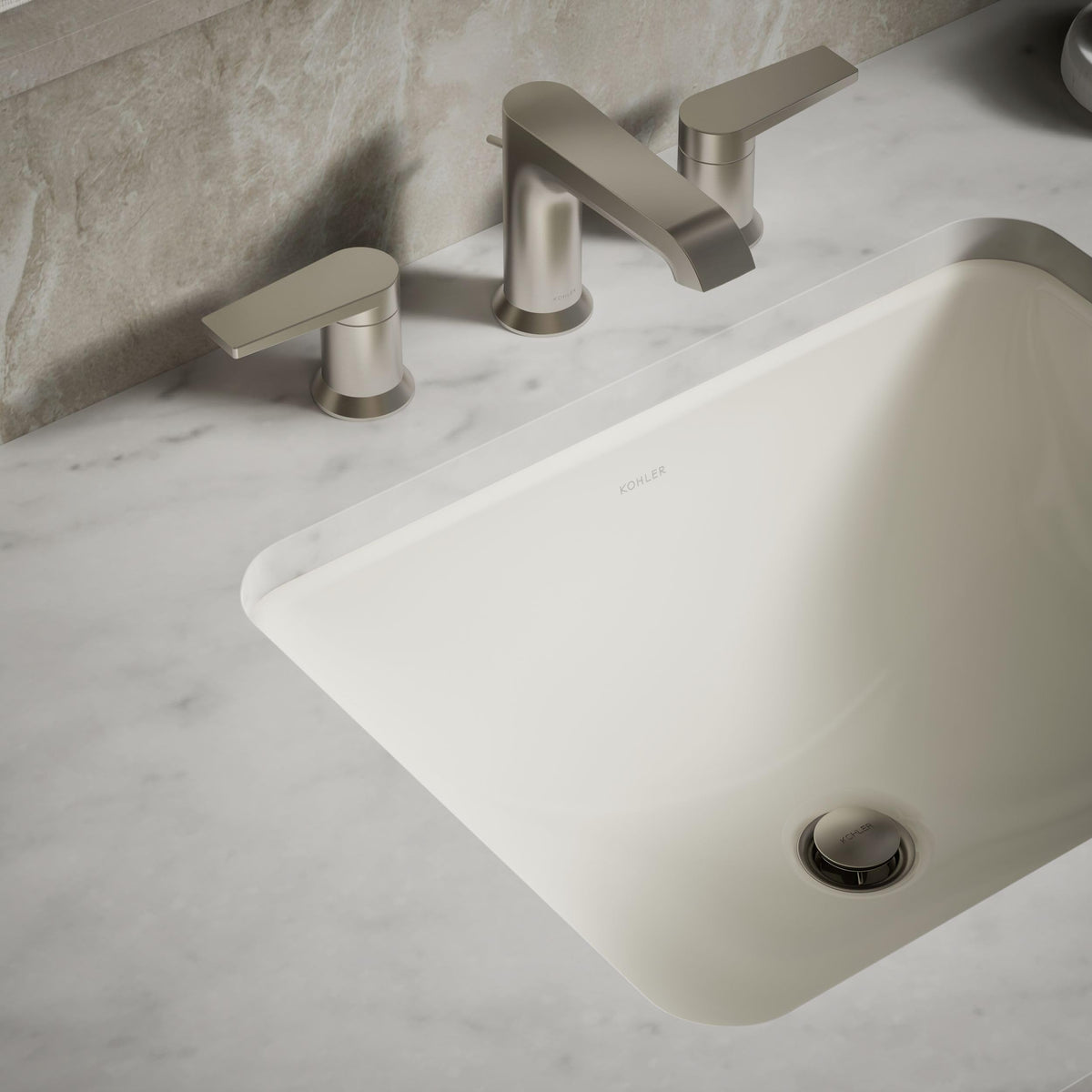 KOHLER 20000-0 Caxton Rectangle Undermount Bathroom Sink, Bathroom Vanity Sink with Overflow Drain, 20-1/4 L x 15-11/16 W, White