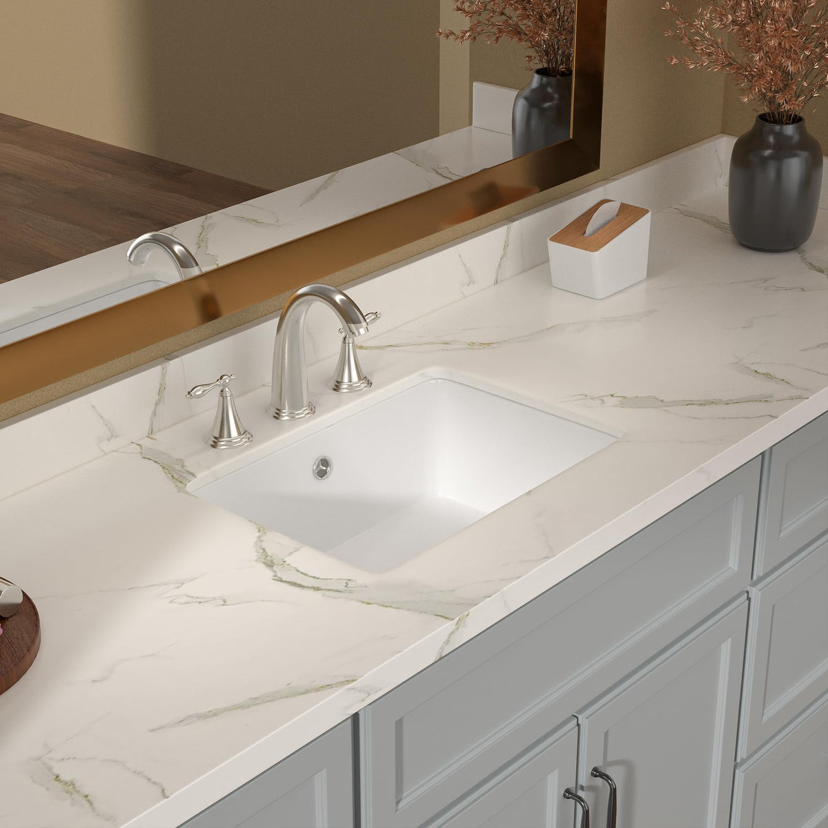 Lordear 17x12 Inch Undermount Bathroom Sink (Installation Size: 15"x10") Vanity Small Sinks Rectangle Pure White Porcelain Ceramic Bath Lavatory Vanity Sink Basin with Overflow