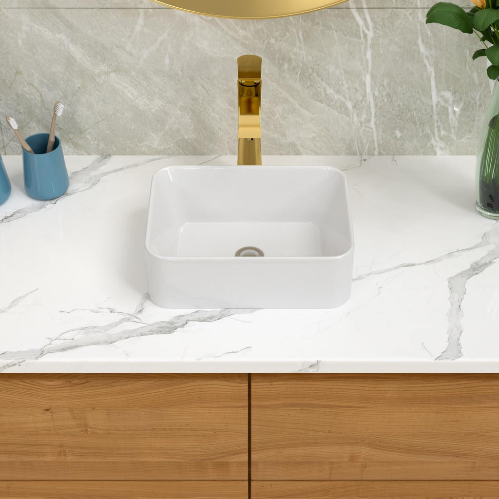 Bathroom Vessel Sink 19"x15" Rectangle Sink Above Counter White Porcelain Ceramic Modern Vanity Sink Art Basin with Faucet Hole