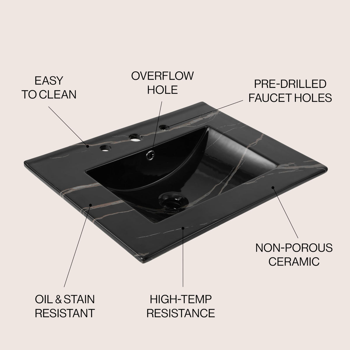 JONATHAN Y Ancillary 30" Bathroom 3-Hole Sink Top, White