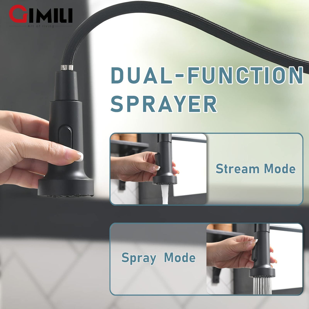 GIMILI Matte Black Touchless Kitchen Faucet with Spring Pull Down Sprayer