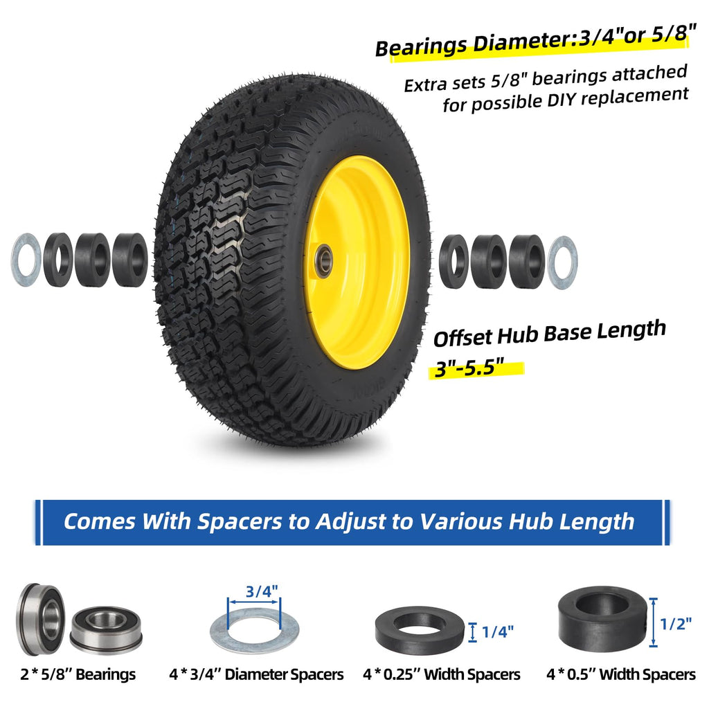GICOOL 20x10.00-8 Lawn Mower Tire and Wheel, 3/4" Borehole, and 3/16" Keyway, 3.5" Offset Hub, 4 Ply Tubeless Tire, Replacement 20x10-8nhs Riding Lawn Mower and Tractor Rear Tire and Wheel Assemblies
