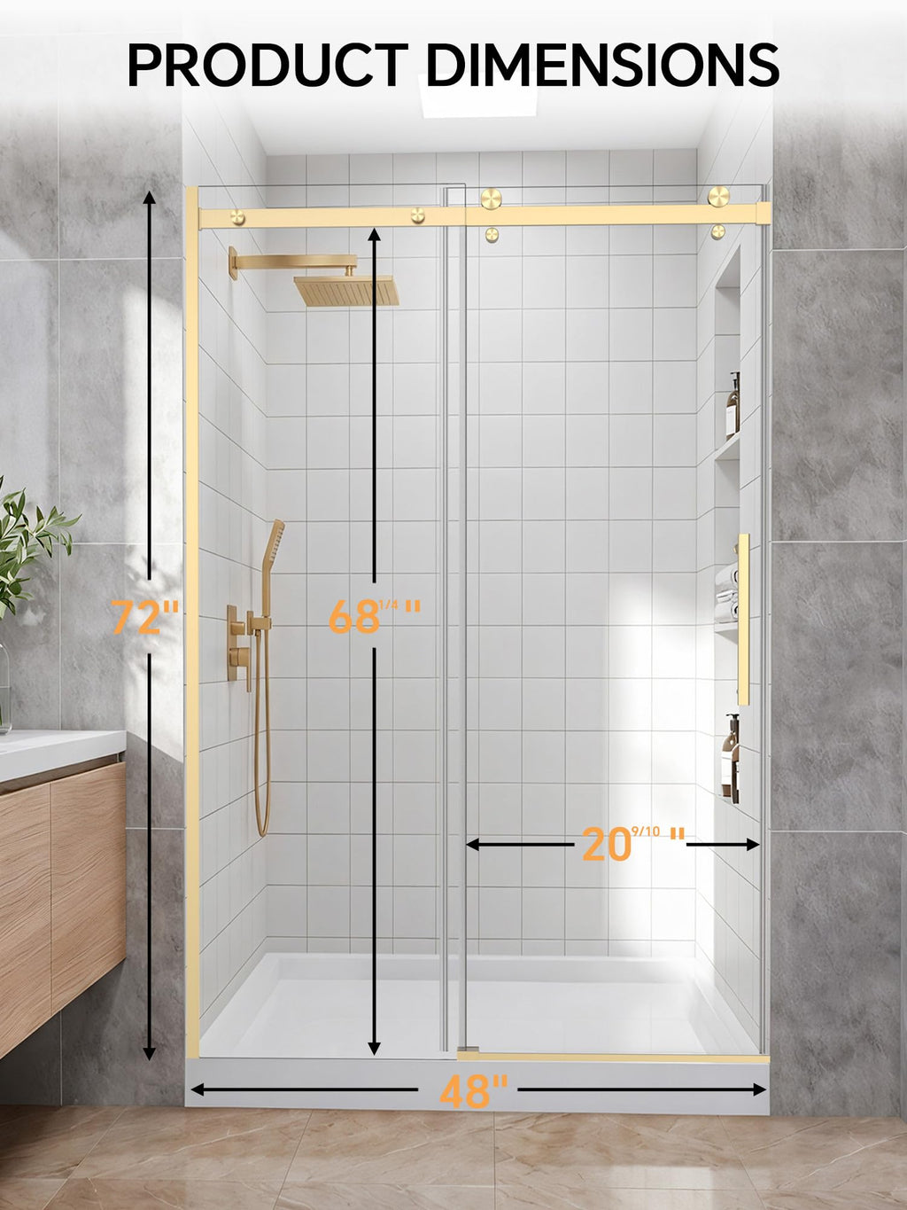 Frameless Bathtub Shower Door 56-60" W x 57" H, Brushed Nickel