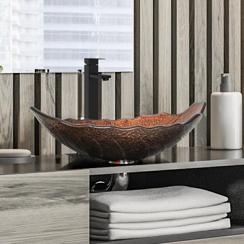 Bathroom Boat Shape Artistic Glass Vessel Sink, Gold
