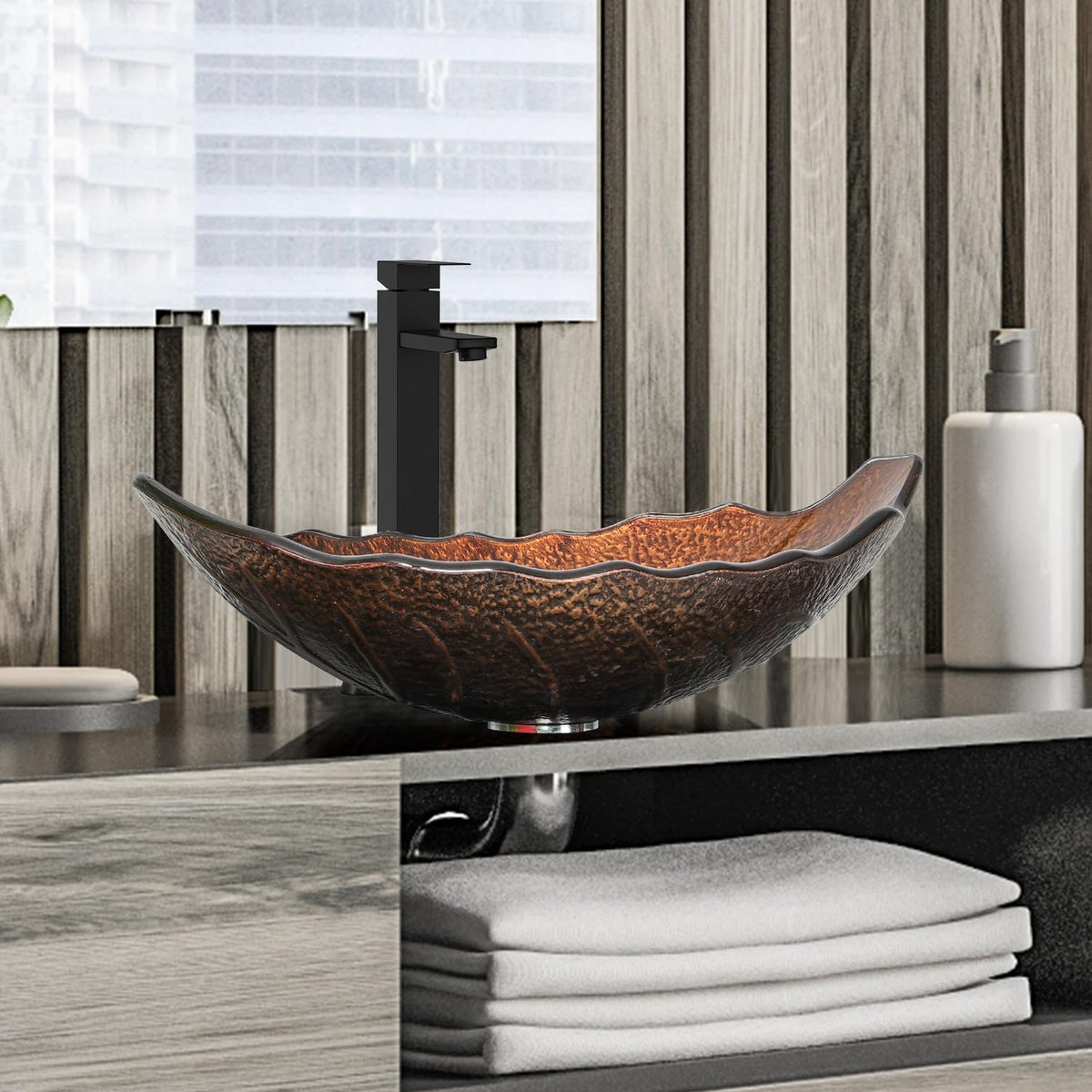 Bathroom Boat Shape Artistic Glass Vessel Sink, Gold
