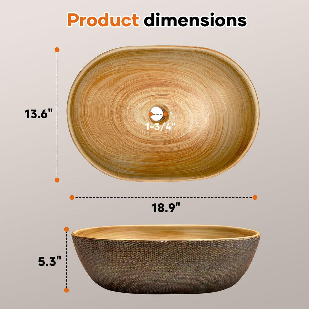 Ceramic Vessel Sink, Retro Round, 16.9" with Overflow
