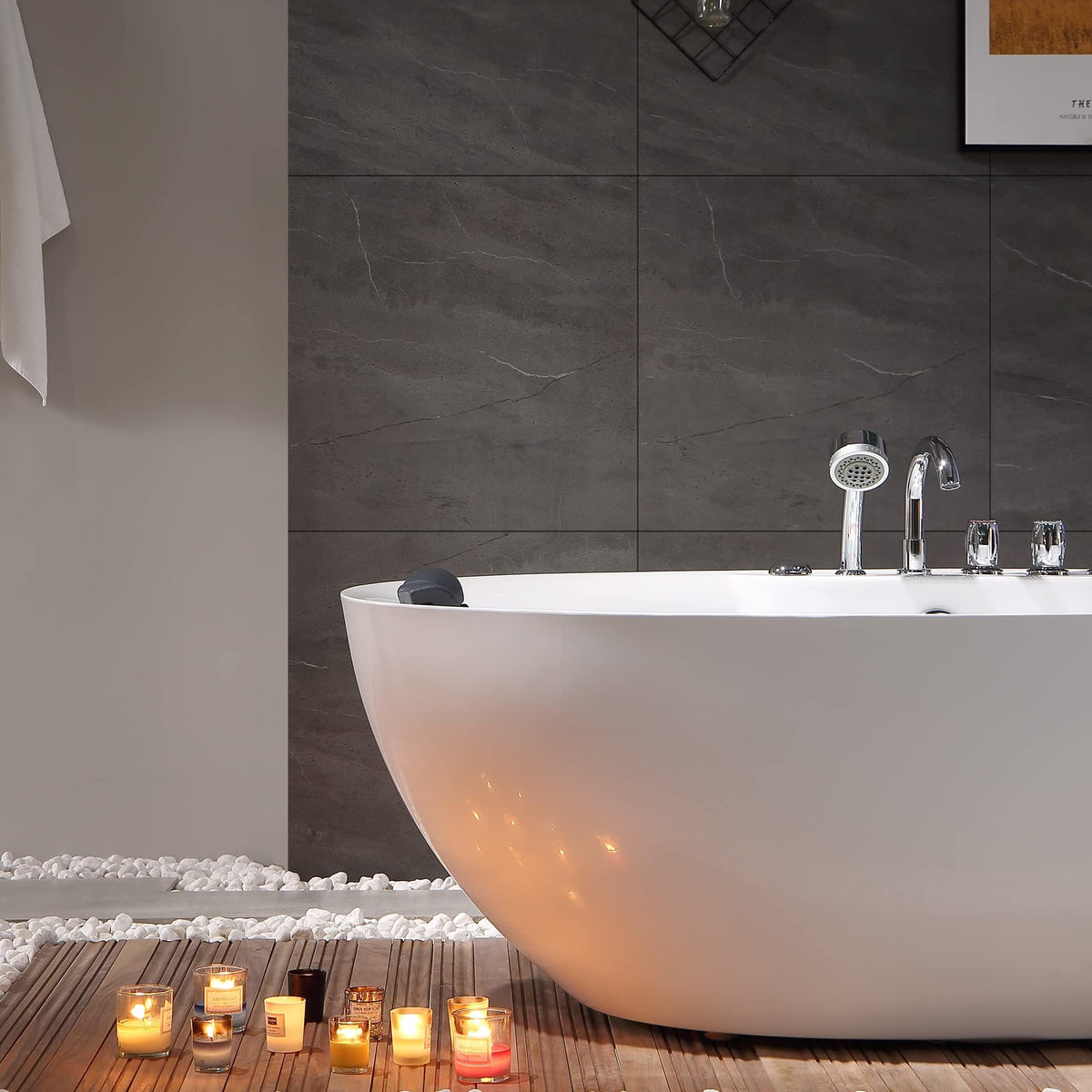 Empava 59" Freestanding Jetted Boat Shaped Whirlpool Bathtub, 8 Jets, ETL