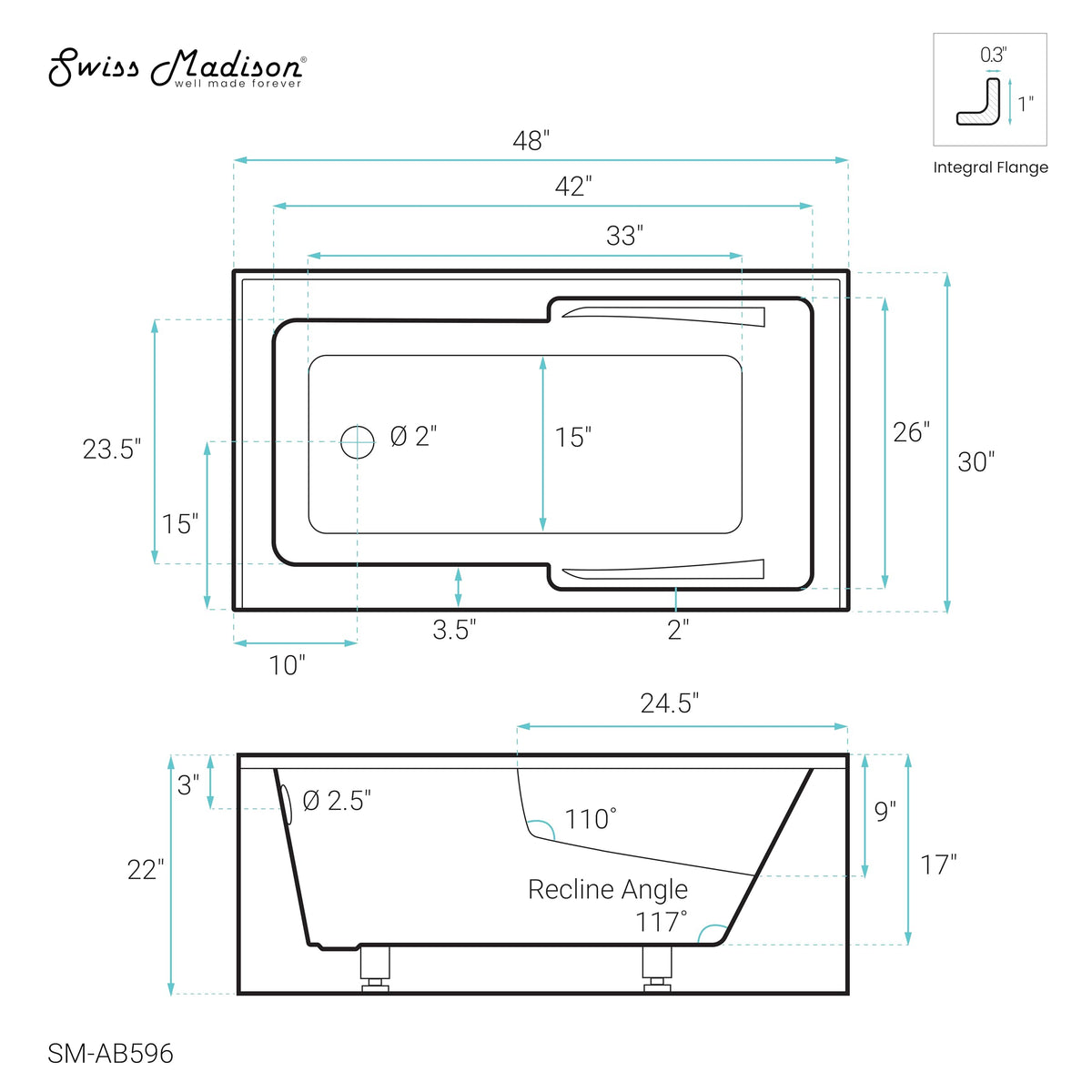 Voltaire 60" x 32" Right-Hand Drain Alcove Bathtub with Apron