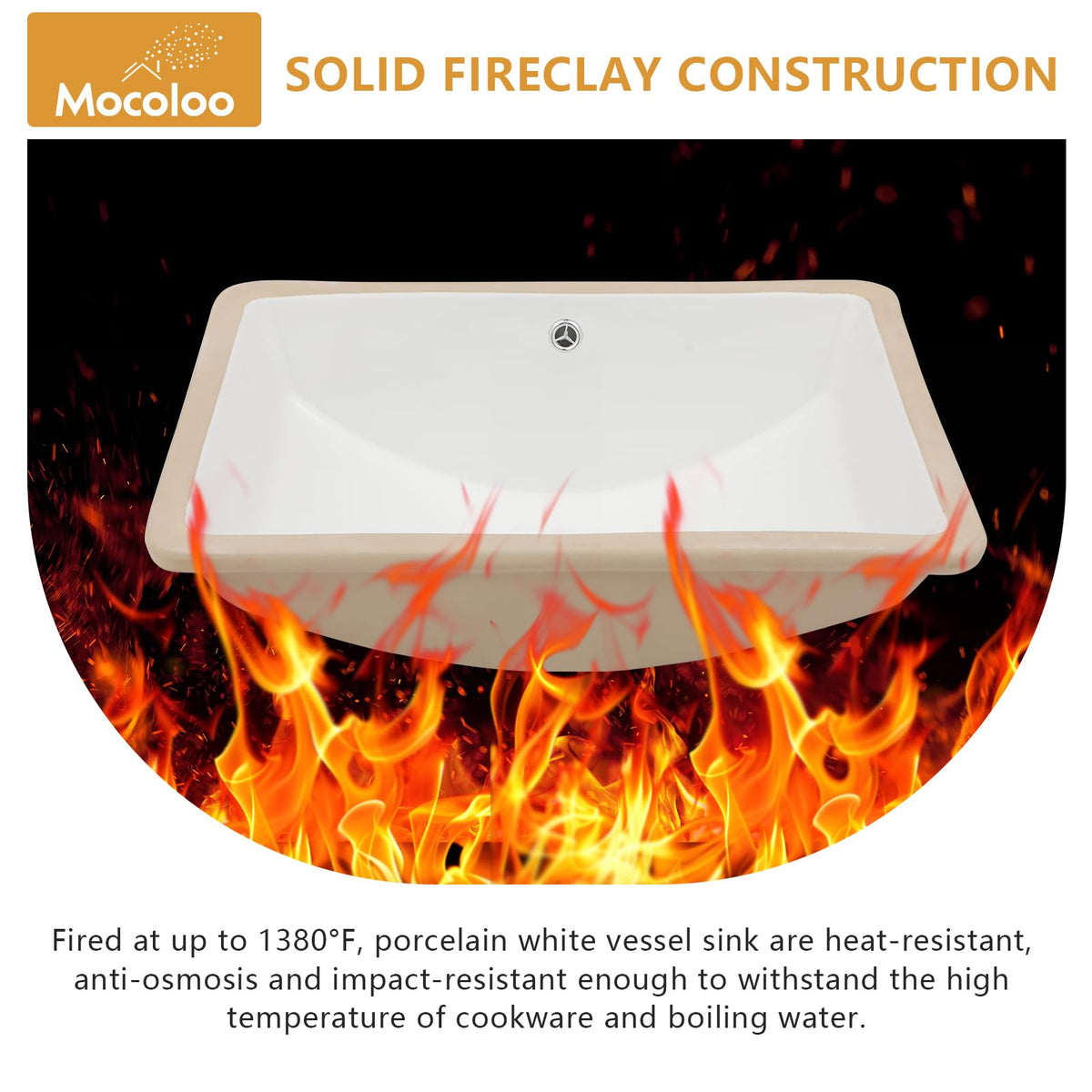 Mocoloo Bathroom Sink Undermount 22"x16" White Rectangle Porcelain Sink with Vertical Sides and Overflow Drain Under Counter Mount Ceramic Lavatory Vanity Sinks for Bathroom Interior Size 19 x 13