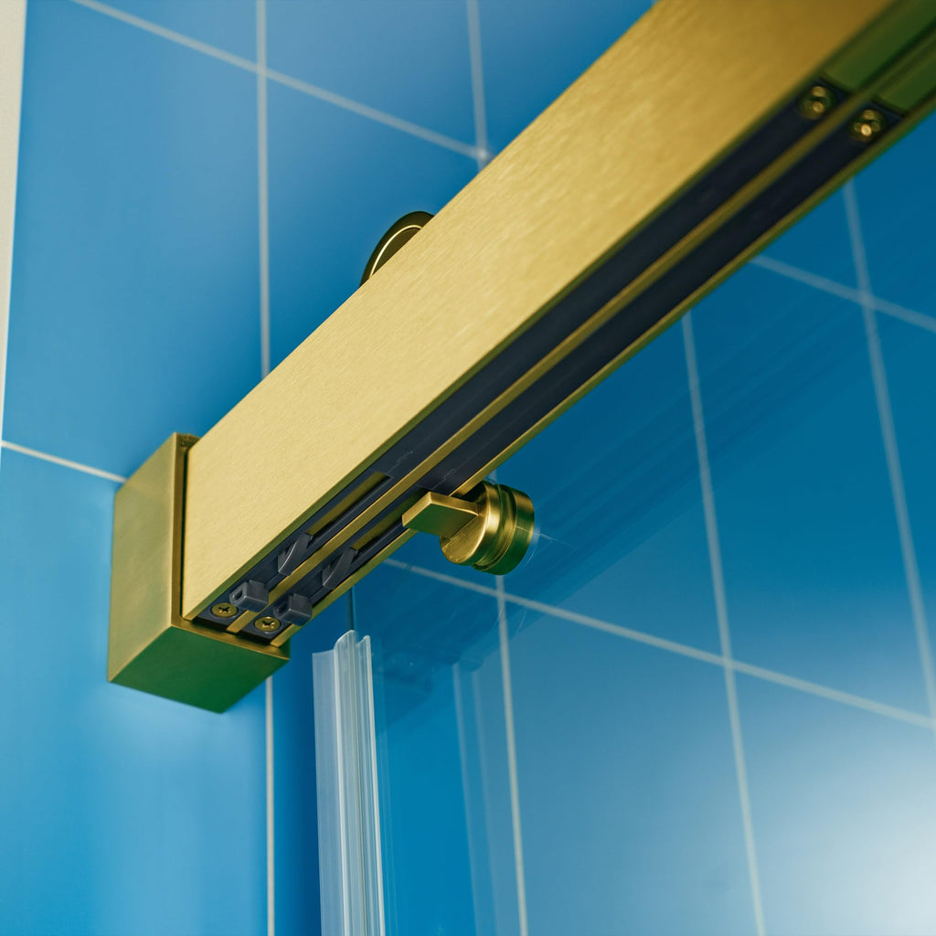 Woodbridge 56-60" W x 62" H Frameless Bathtub Shower Door,Double Sliding Soft-Close Doors,3/8(10mm) Tempered Glass with Explosion Proof Film in Brushed Bronze Finish