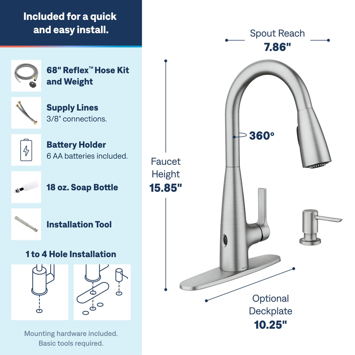 Moen Haelyn Spot Resist Stainless Single-Handle Pull-Down Sprayer Kitchen Faucet Featuring Power Boost for a Faster Clean, Soap Dispenser Included, 87627SRS