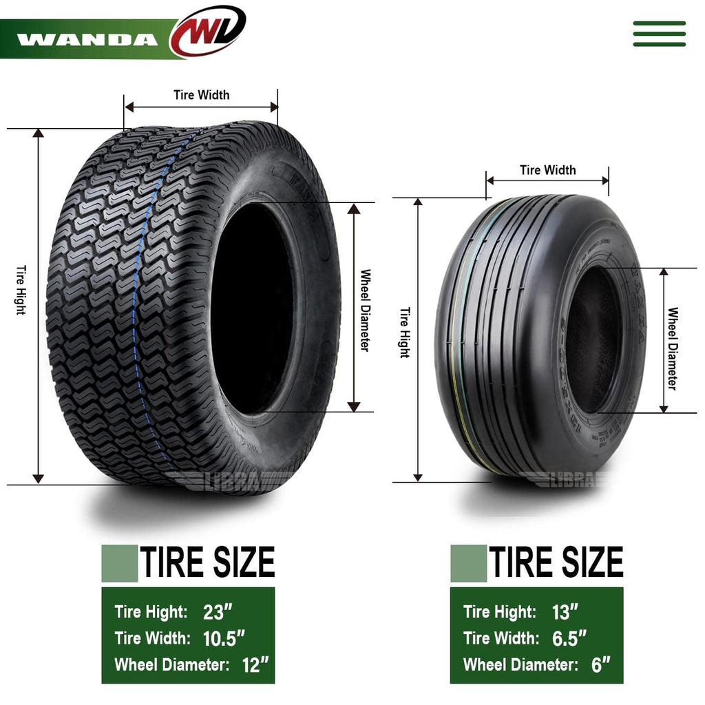 WANDA 4PC Lawn Mower Turf Tires 15x6-6 Front & 20x10-8 Rear 4PR-13016/13040