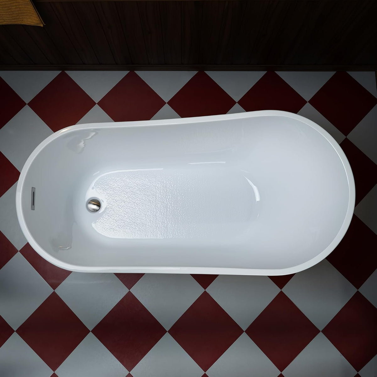 WOODBRIDGE 59" Acrylic Freestanding Bathtub Contemporary Soaking White Tub with Chrome Overflow and Drain,White