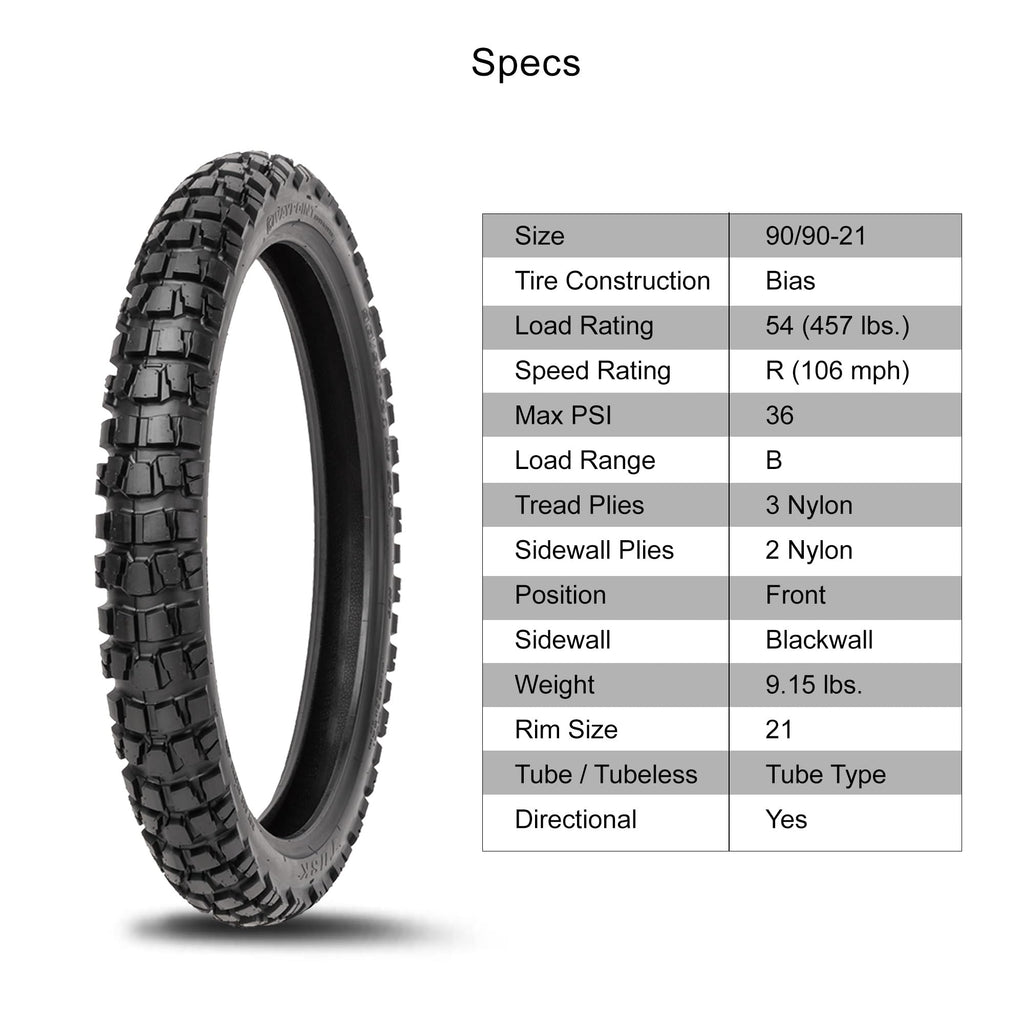 Tusk Waypoint Adventure Motorcycle Tire Set ¨C 90/90-21 Front & 130/90-17 Rear (68R) Tube Type