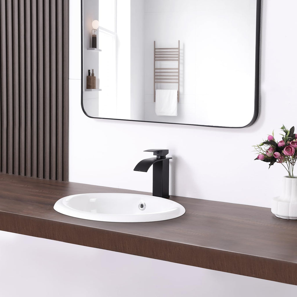 19 Inch Drop In Bathroom Vessel Sink with Overflow Rectangle White