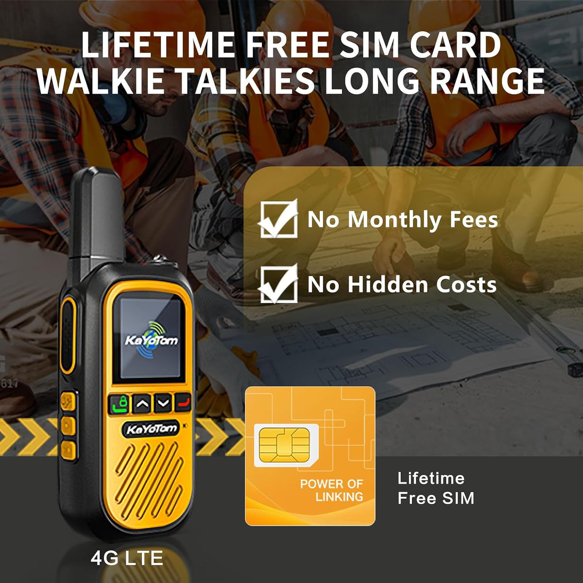 (Lifetime Free) Walkie Talkies Long Range Global Unlimited Range 4G LTE PoC Two-Way Radios (5000+ Miles) Rugged & Dust-Proof Rechargeable for Construction,Truck Fleets,Families (2-Pack and SIM)