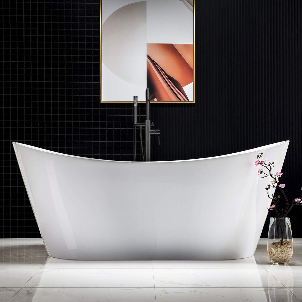 WOODBRIDGE 71"Freestanding White Acylic Soaking Bathtub with Brushed Nickel Drain and Overflow,B0017-BN