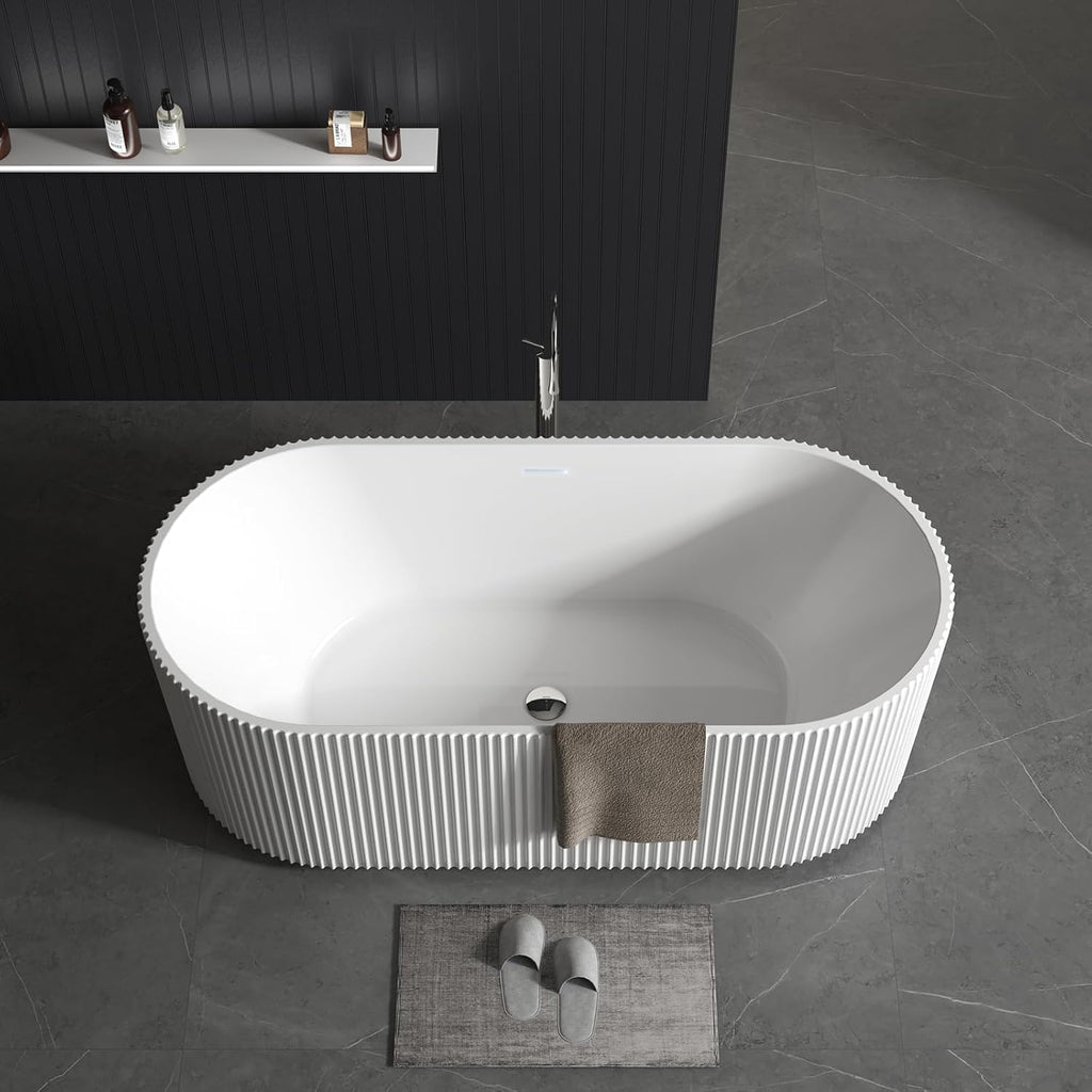 67'' Acrylic Freestanding Bathtub, Extra-Deep Soaking Free Standing Tub for Luxurious Bathing Experience, with Chrome Drain, for Main Bathroom, Black & White
