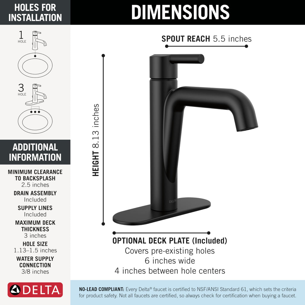Delta Nicoli Brushed Gold Bathroom Faucet 1 Hole, Single Hole Bathroom Sink Faucet for Vanity, Push-Pop Drain Assembly, Champagne Bronze 15849LF-CZ