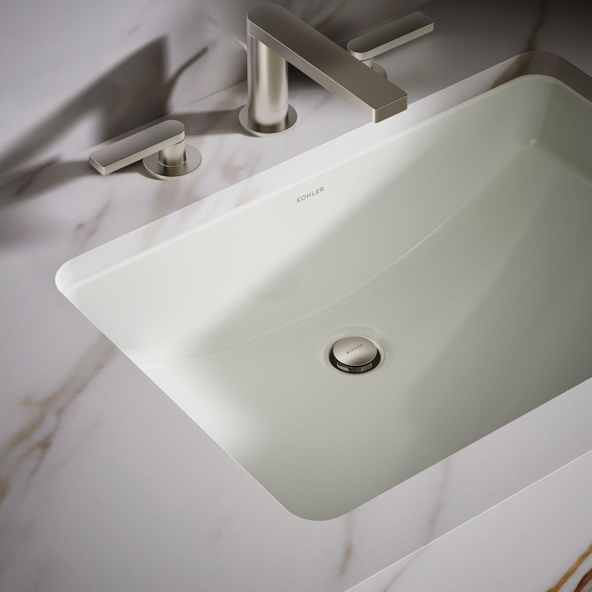 KOHLER 2215-0 Ladena Rectangular Undermount Bathroom Sink Vanity With Curved Bottom, 23-1/4 L x 16-1/4 W, White Bathroom Sinks
