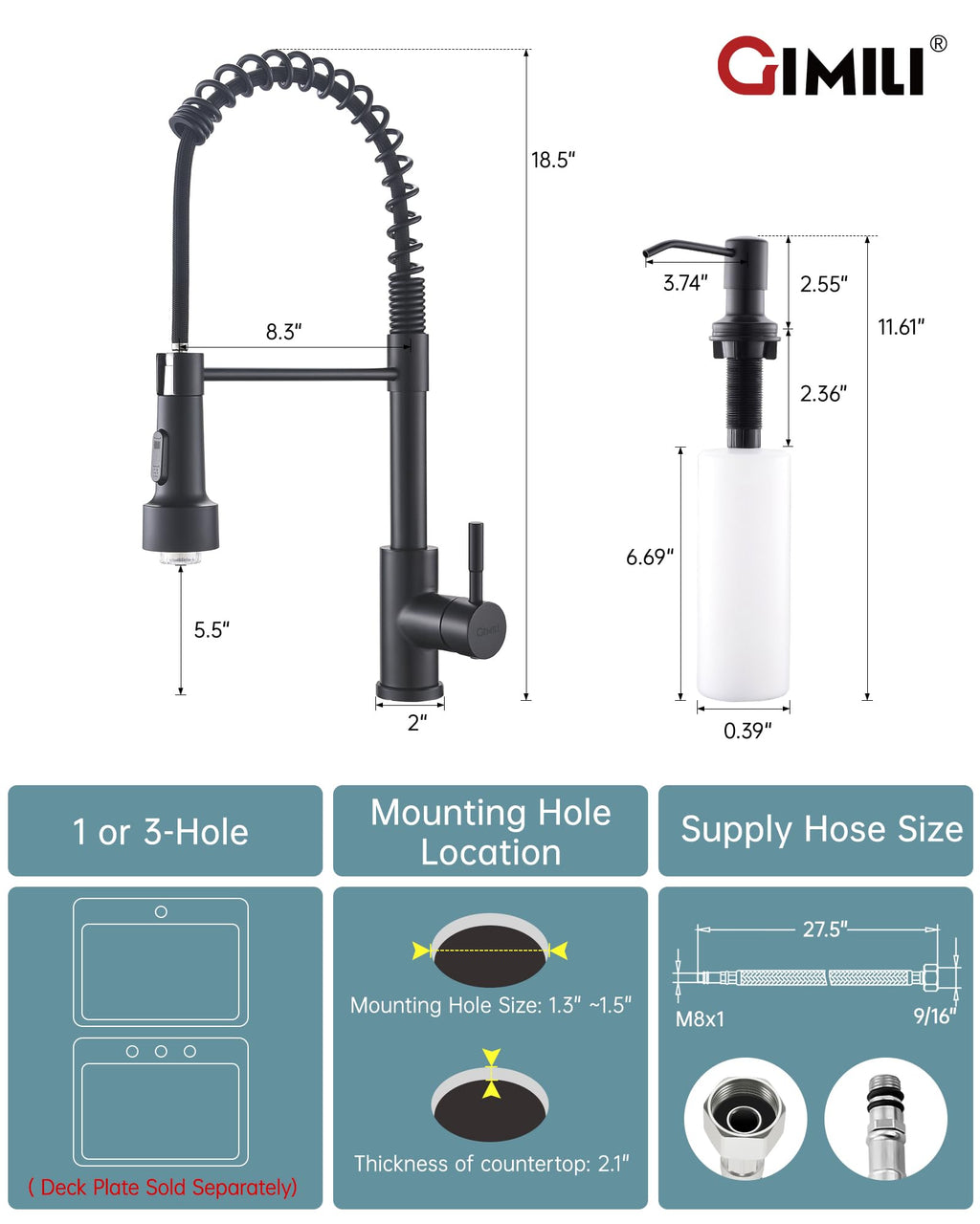 GIMILI Filter Kitchen Faucet Drinking Water Faucet 3 in 1 Brushed Nickel