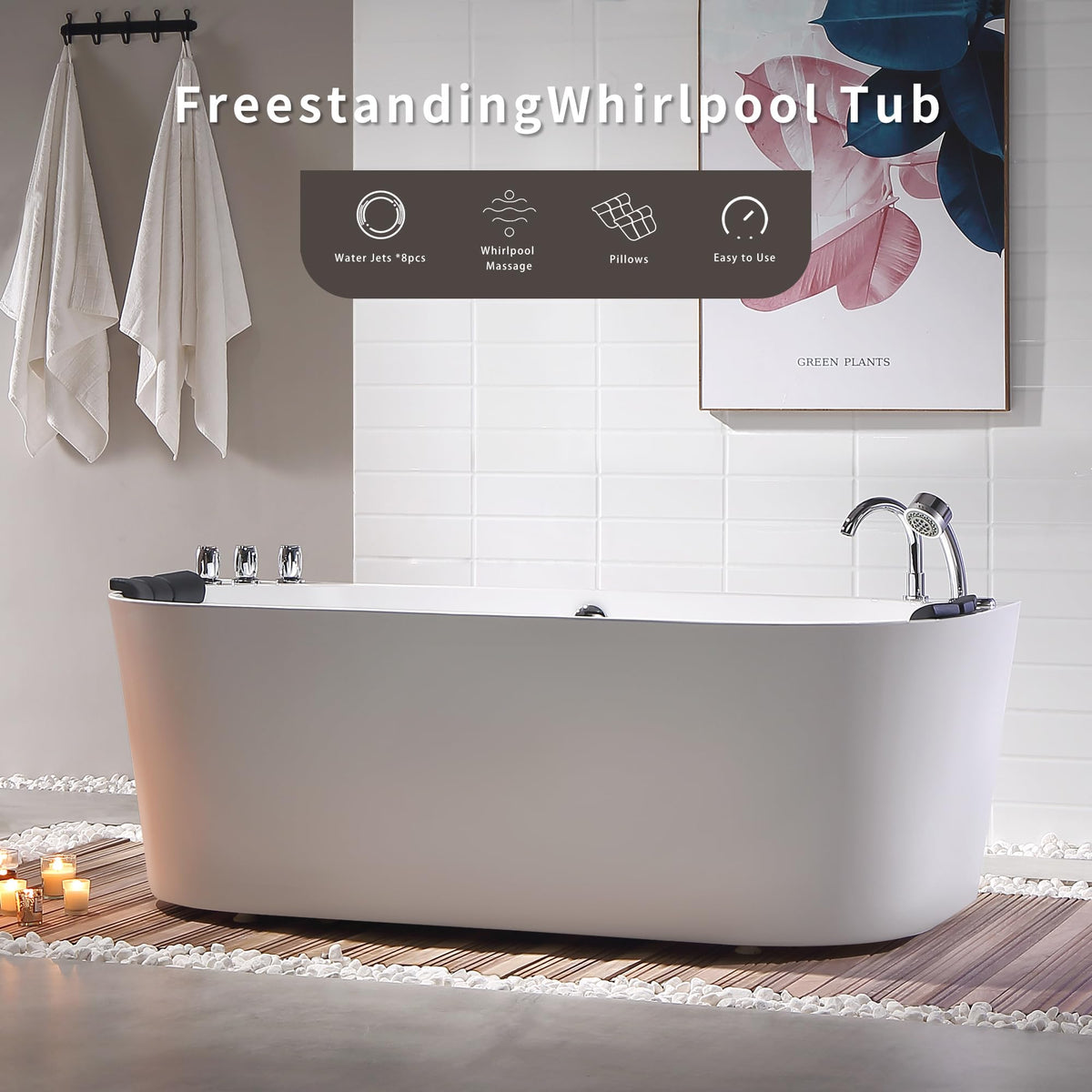 Empava 59" Corner Jetted Bathtub - 2 Person Whirlpool Tub with Heater