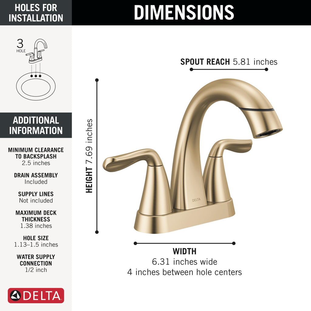 Delta Arvo Centerset Bathroom Faucet, Brushed Nickel 2-Handle Bathroom Faucet, Delta Bathroom Sink Faucet, Brushed Nickel 3-Hole Bathroom Faucet, Spotshield Stainless 25840LF-SS