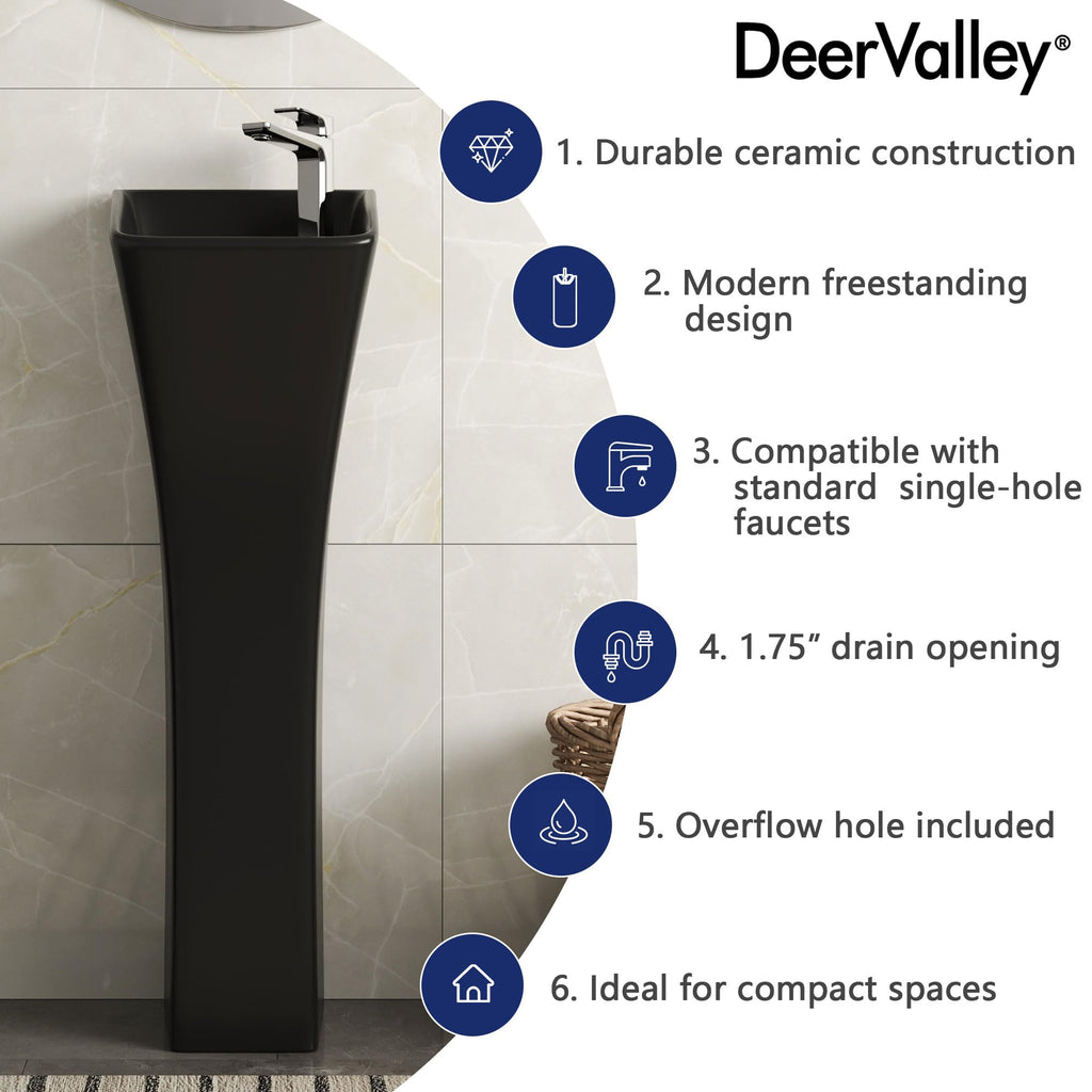 DeerValley Compact Bathroom Sink White 20"x17" Ceramic Sleek Basin DV-1P523