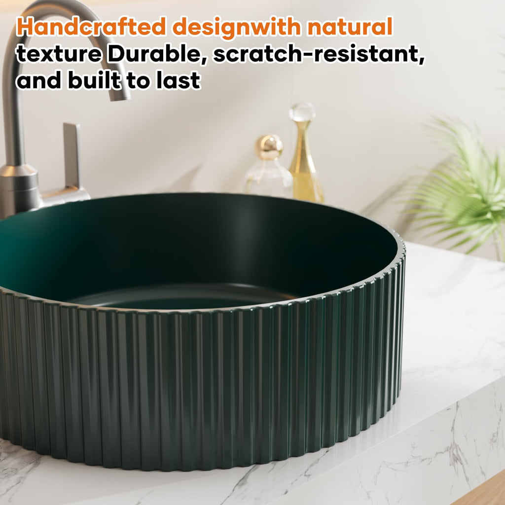 Ceramic Vessel Sink, Retro Round, 16.9" with Overflow
