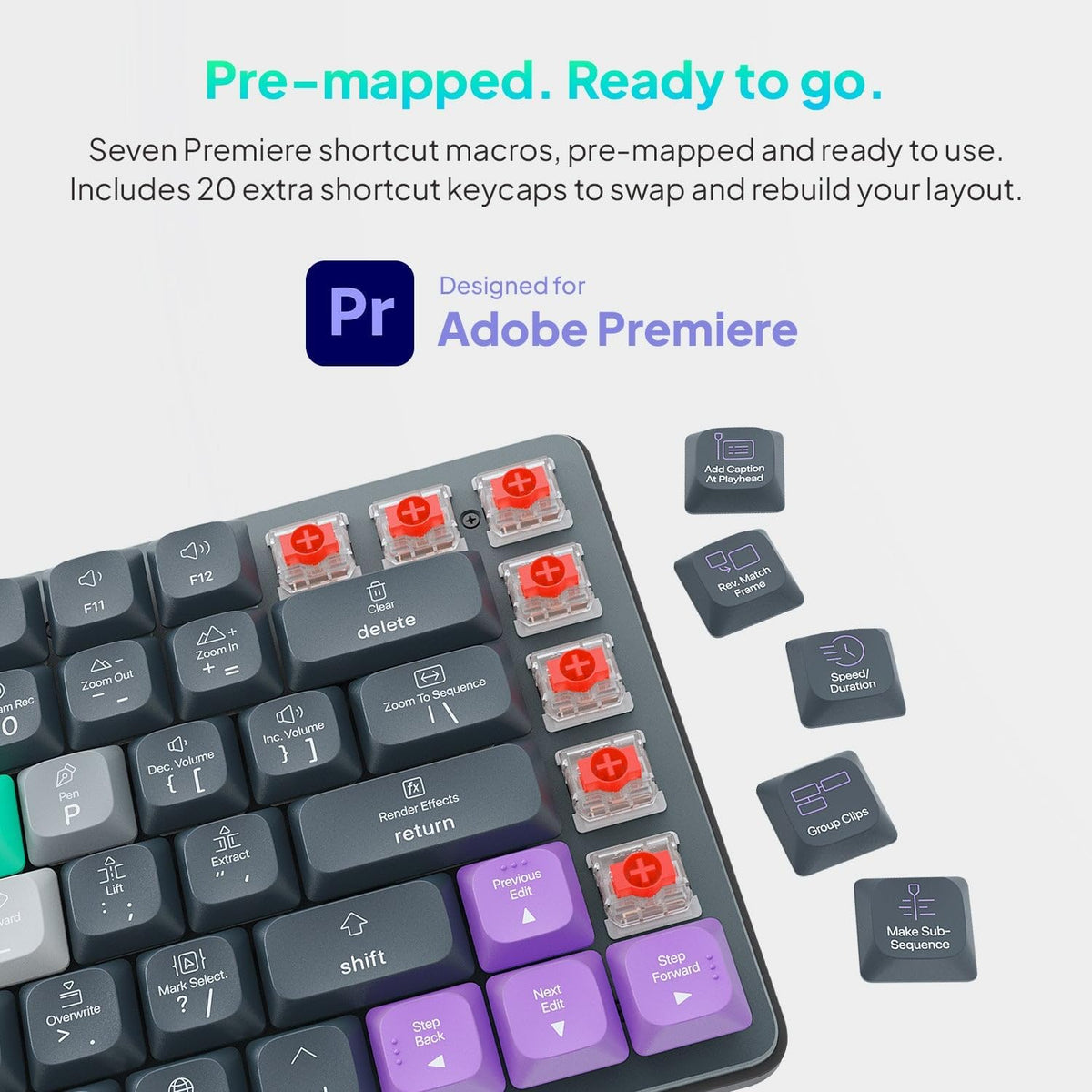JCPAL Dash Adobe Premiere Pro Wireless Shortcut Keyboard for Mac/PC