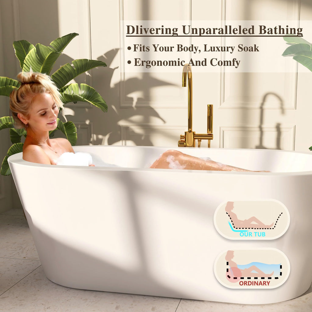 61" Freestanding Bathtubs, Acrylic Soaking Tubs for Adult, Integrated Overflow and Drain, cUPC Certified, Glossy White